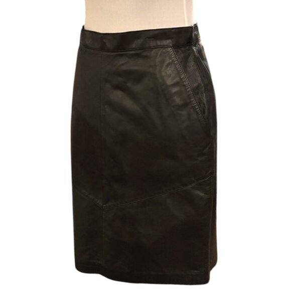 Evan Davies Vintage Leather Skirt pencil Petite 80s 90s black high waist 10P - Picture 6 of 14
